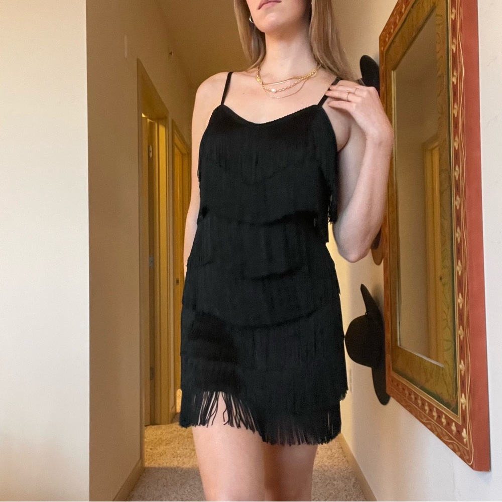 Vintage Black Fringe Flapper Dress